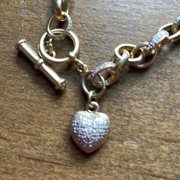 14k gold plated Sterling Silver toggle bracelet with pave crystals - Picture 2 of 5